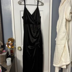 Lulu's Black Satin Maxi Dress